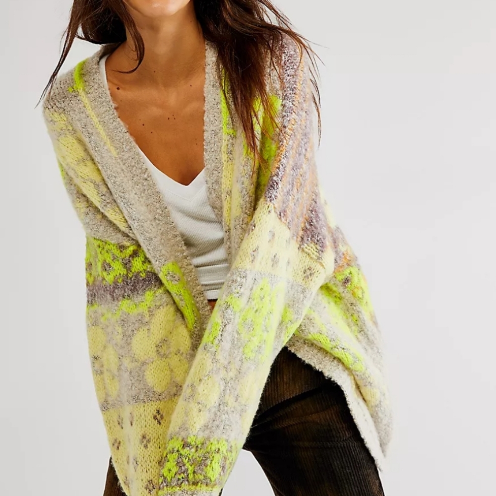 Free People Gather Me Close Cardi cardigan Small yellow Rare Sold Out